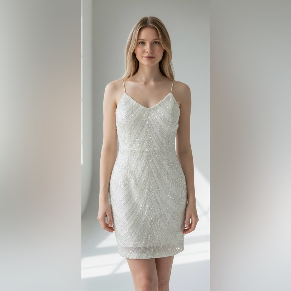 Windsor White Sequin Backless Dress